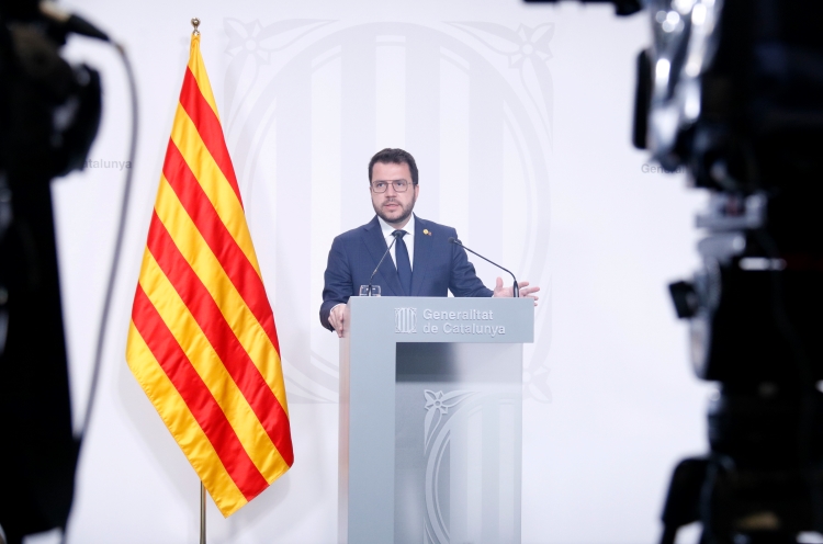 Catalan president Pere Aragonès during a speech on August 2, 2022 in the government HQs (by ACN)